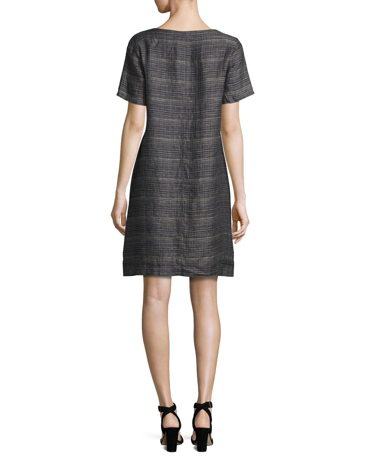 Coastline Short-Sleeve Organic Linen Shift Dress