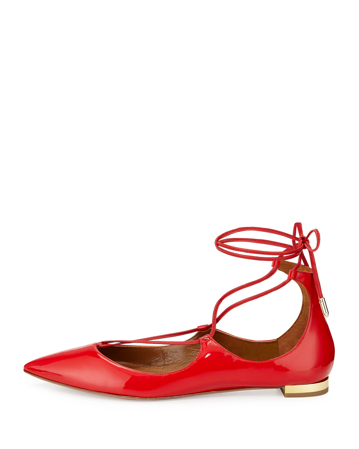 Christy Lace-Up Pointed-Toe Flat, Lipstick 