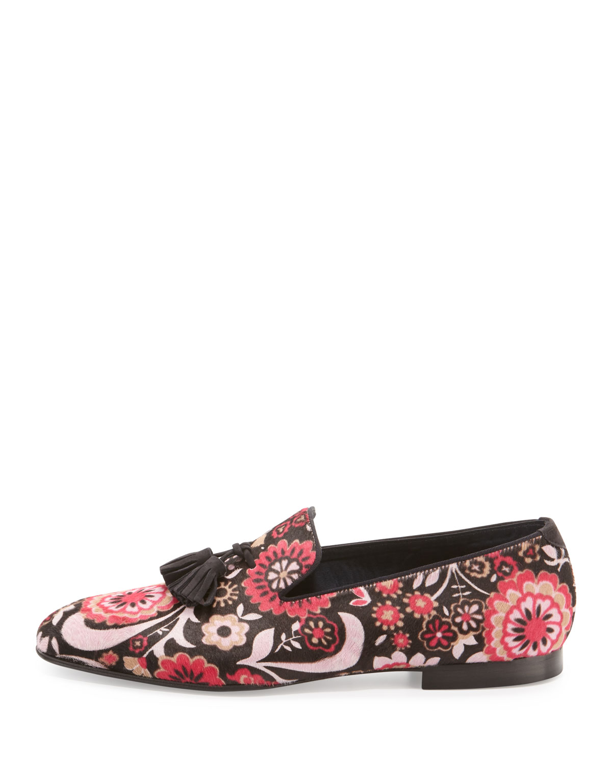 Chesterfield Floral-Print Calf Hair Tassel Loafer