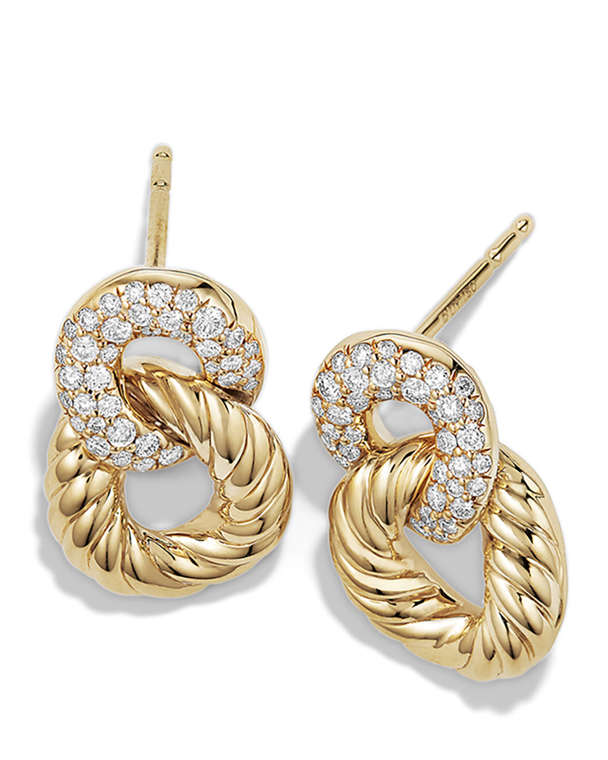 16.5mm Belmont Link Earrings with Diamonds in 18K Yellow Gold