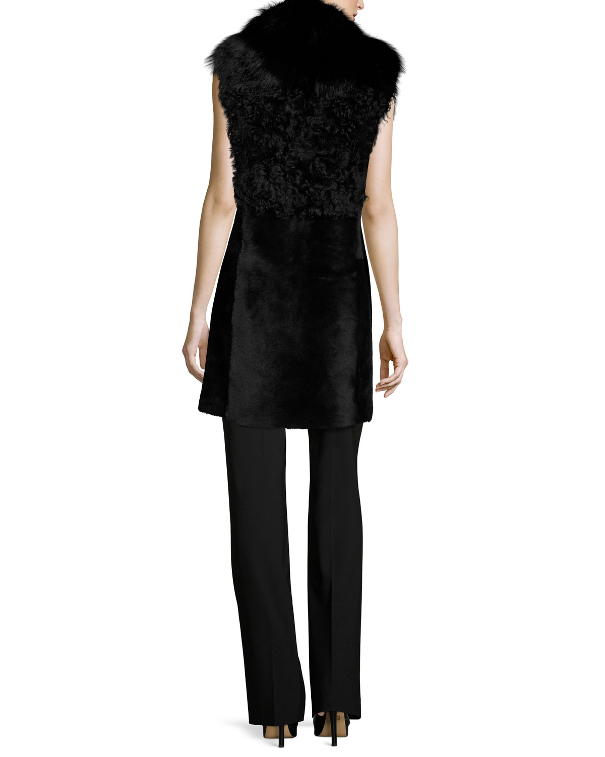 Cyrene Shearling & Fox Fur Vest, Black