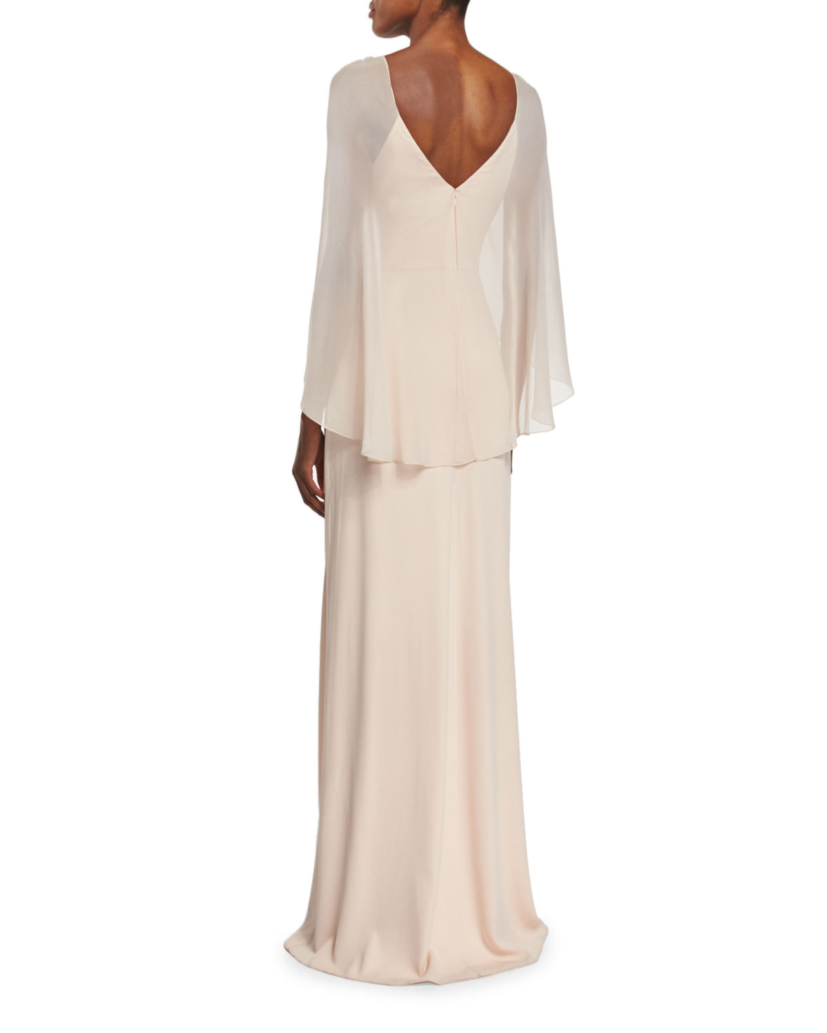 Pleated Column Gown W/Cape, Blush