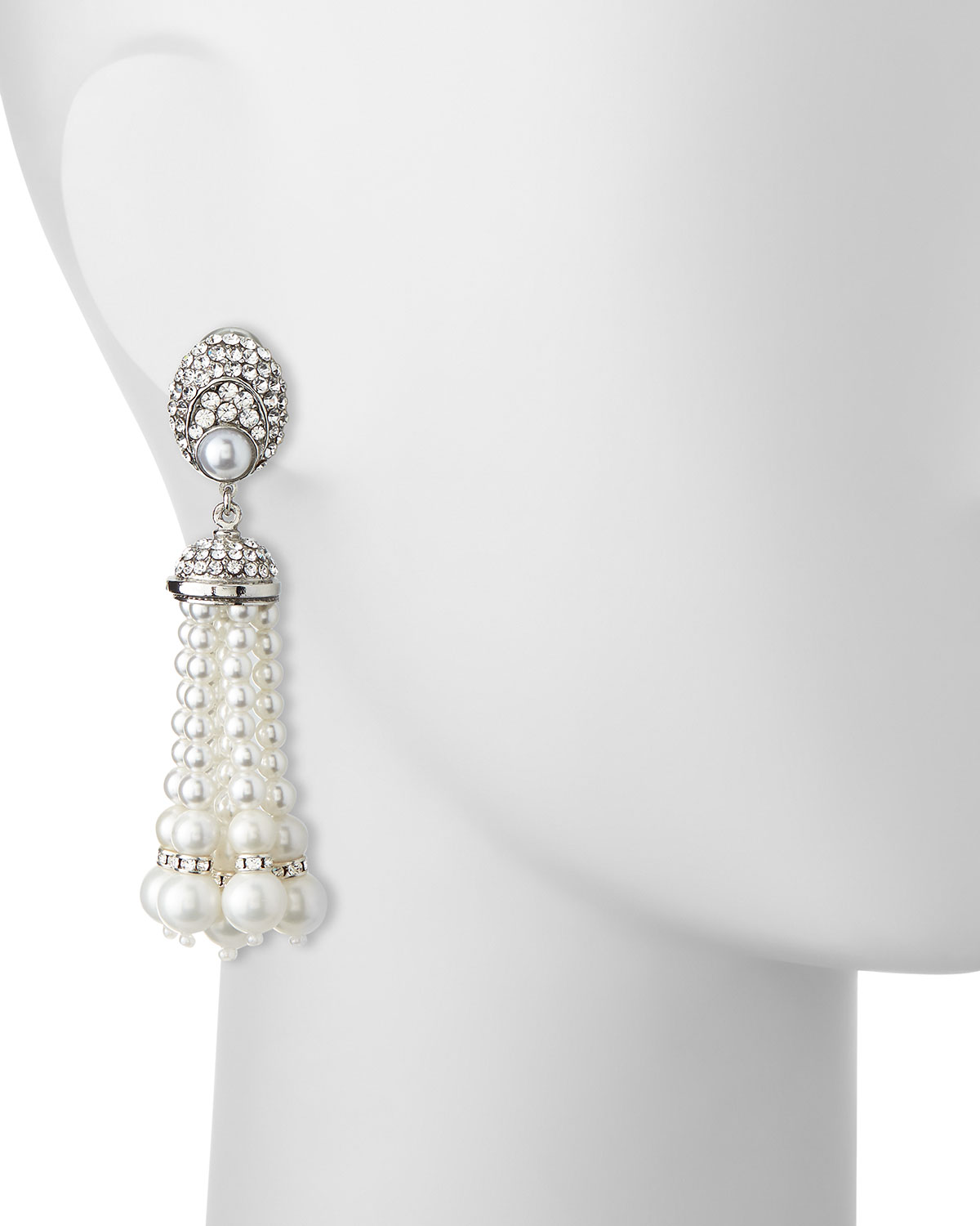 Pearly Tassel Drop Clip Earrings