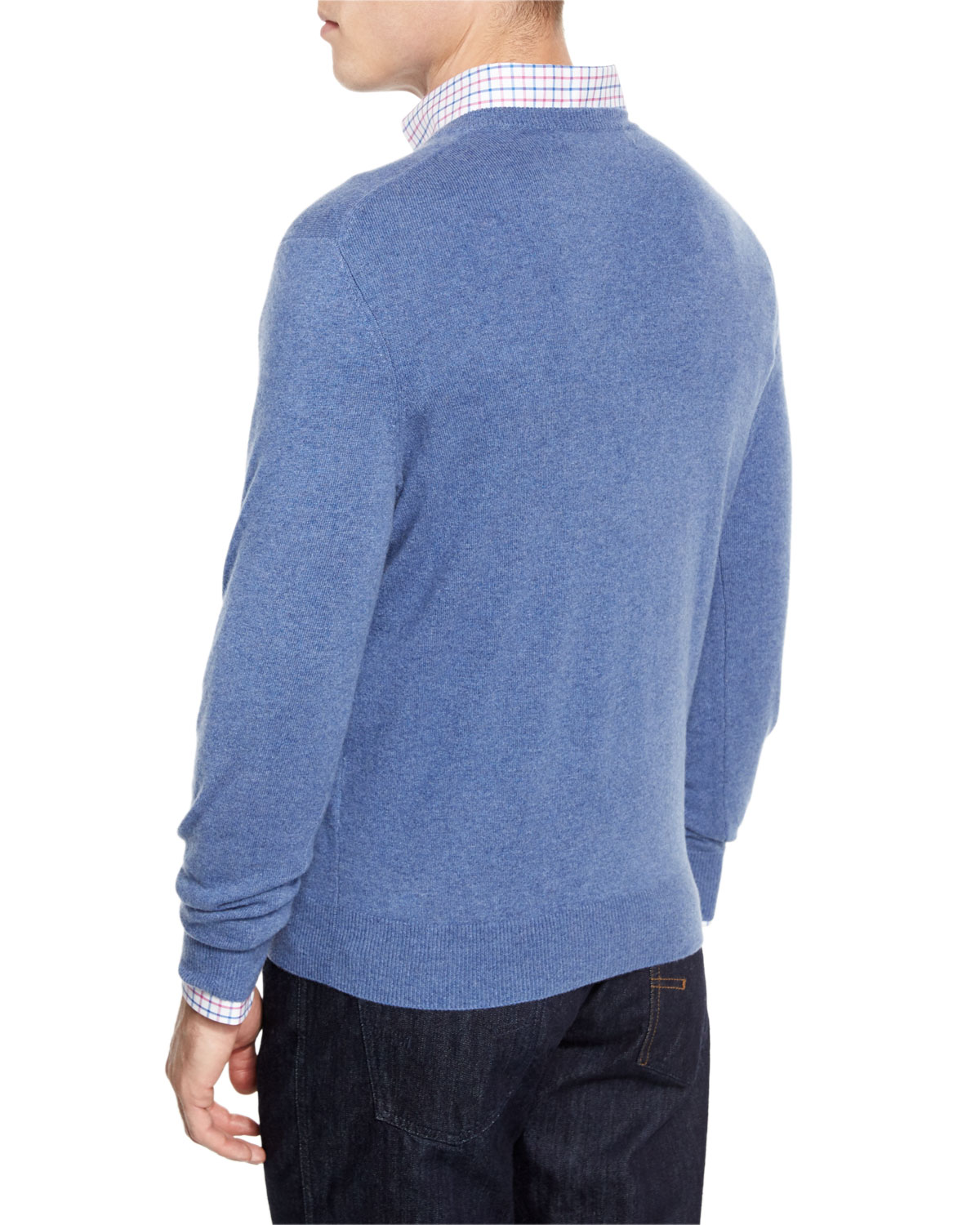 Cashmere V-Neck Sweater, Denim