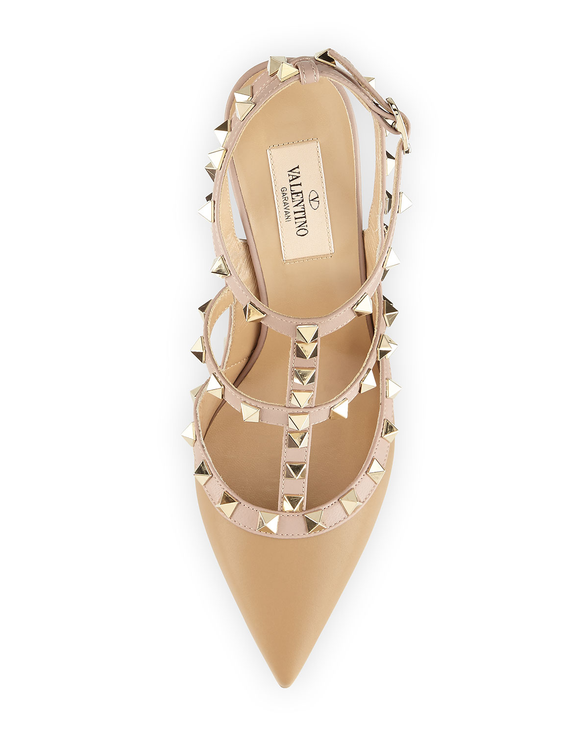Rockstud Leather T-Strap Pump, Alpaca