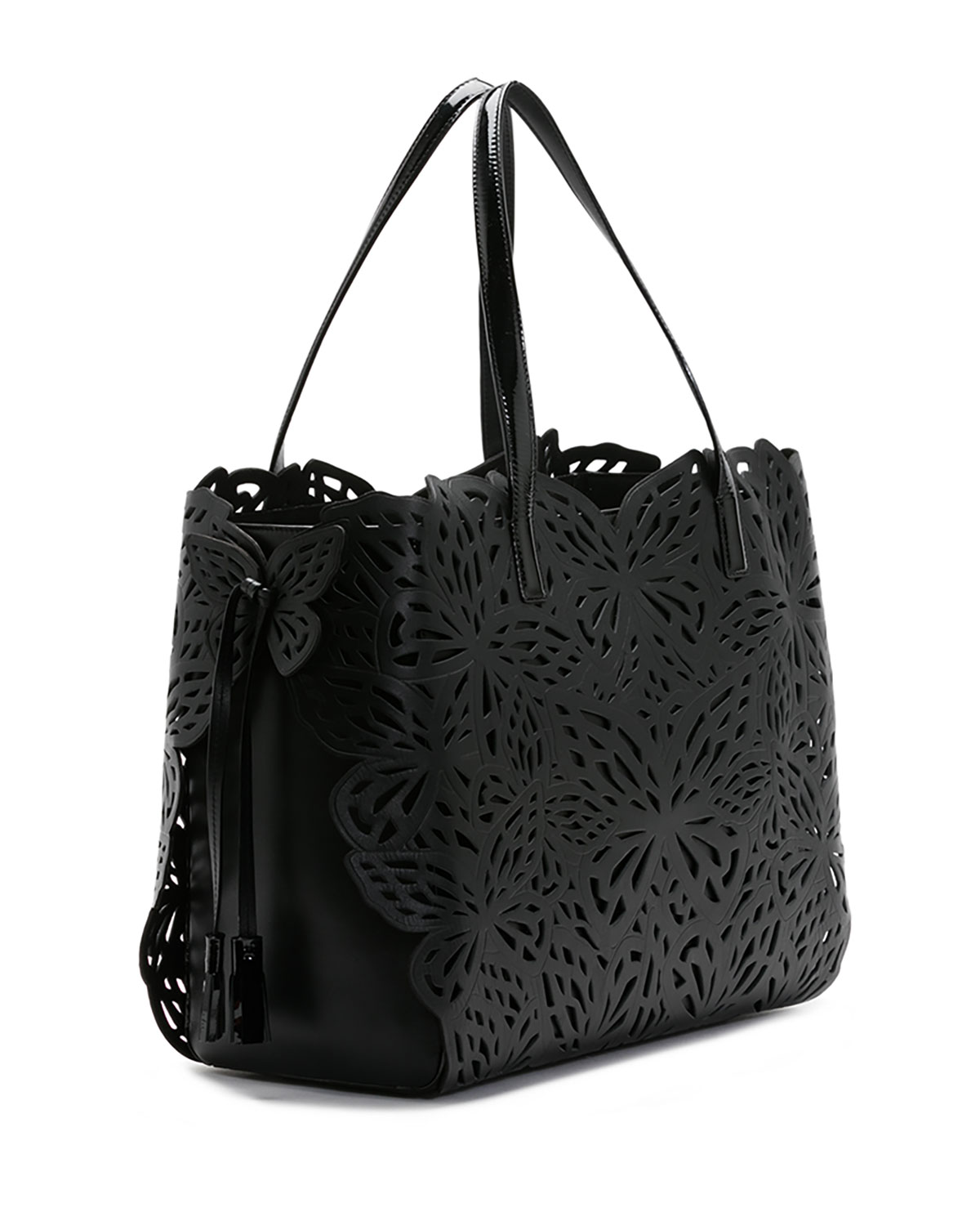 Liara Laser-Cut Butterfly Tote Bag, Black