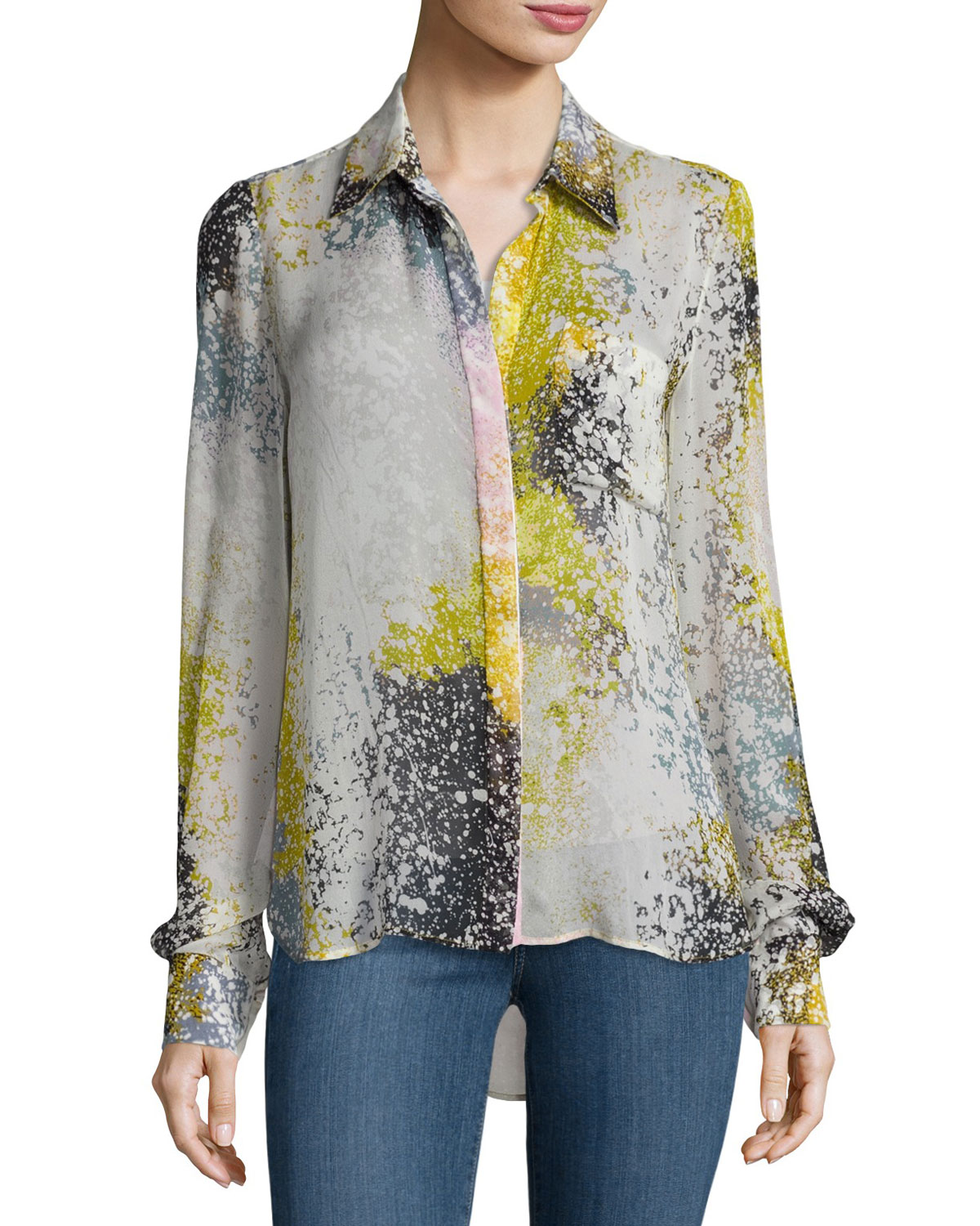 Carter Splatter-Print Silk Blouse