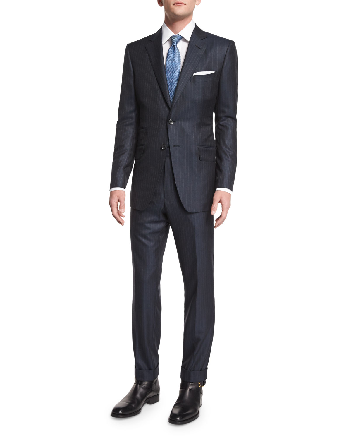 O'Connor Base Birdseye Pinstripe Wool Suit, Navy