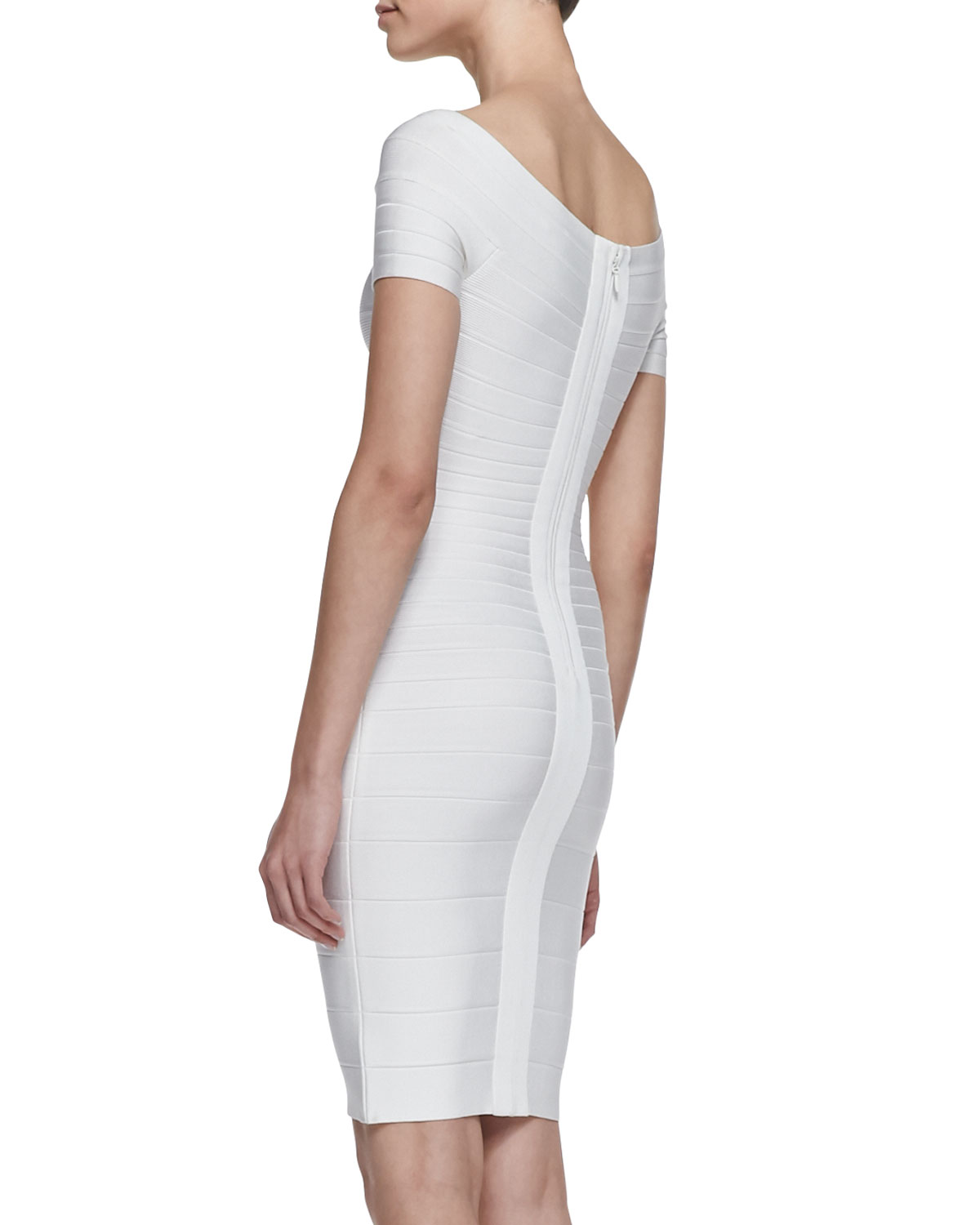 Boat-Neck Bandage Dress, Alabaster