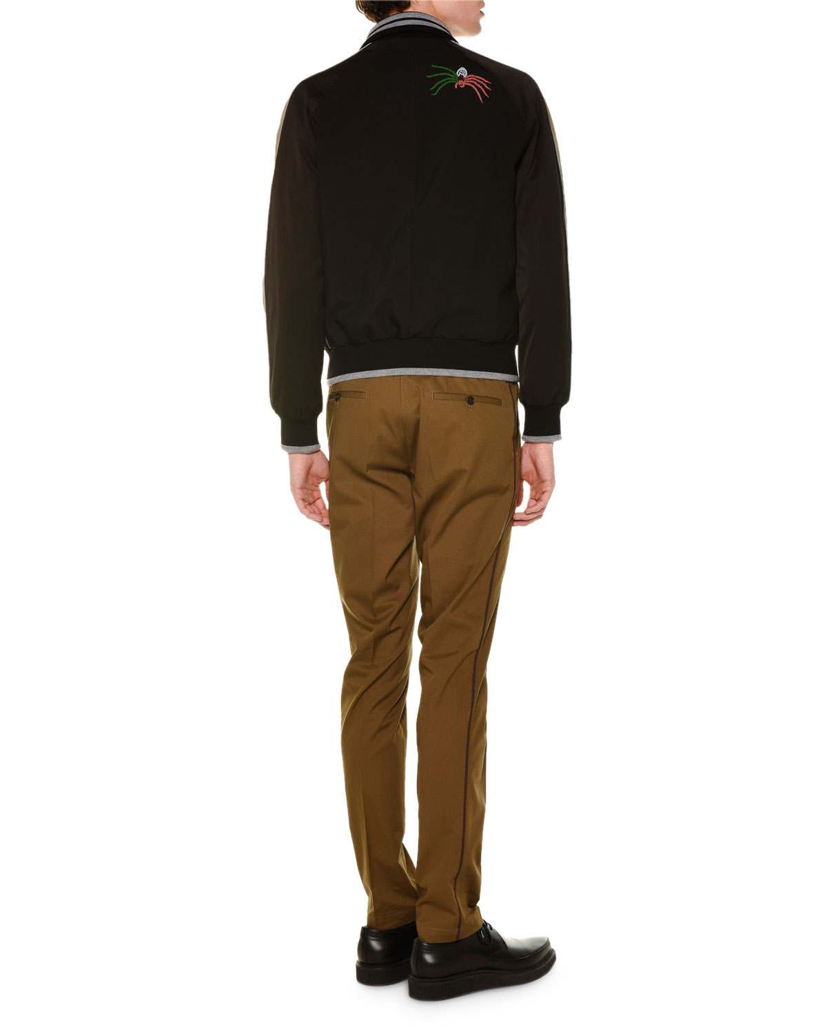 Bomber Jacket with Embroidered-Spiders, Black