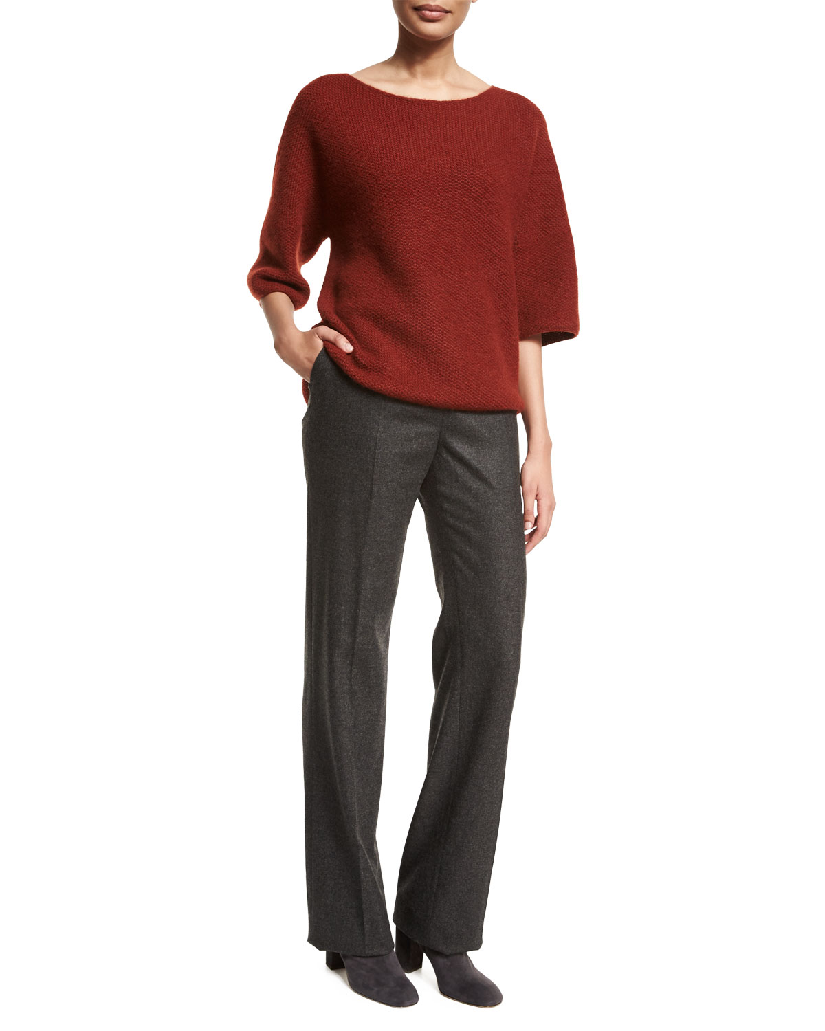 Lawrence Straight-Leg Trousers, Dark Gray Melange