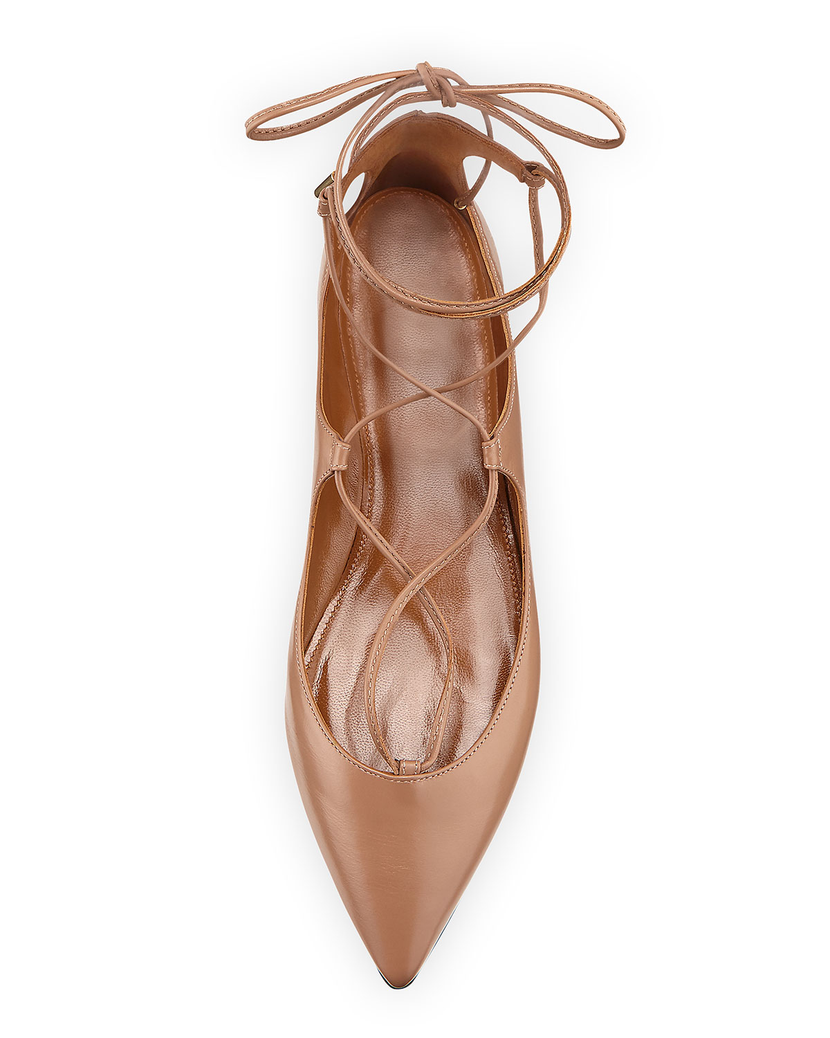 Christy Lace-Up Leather Flat, Biscotto