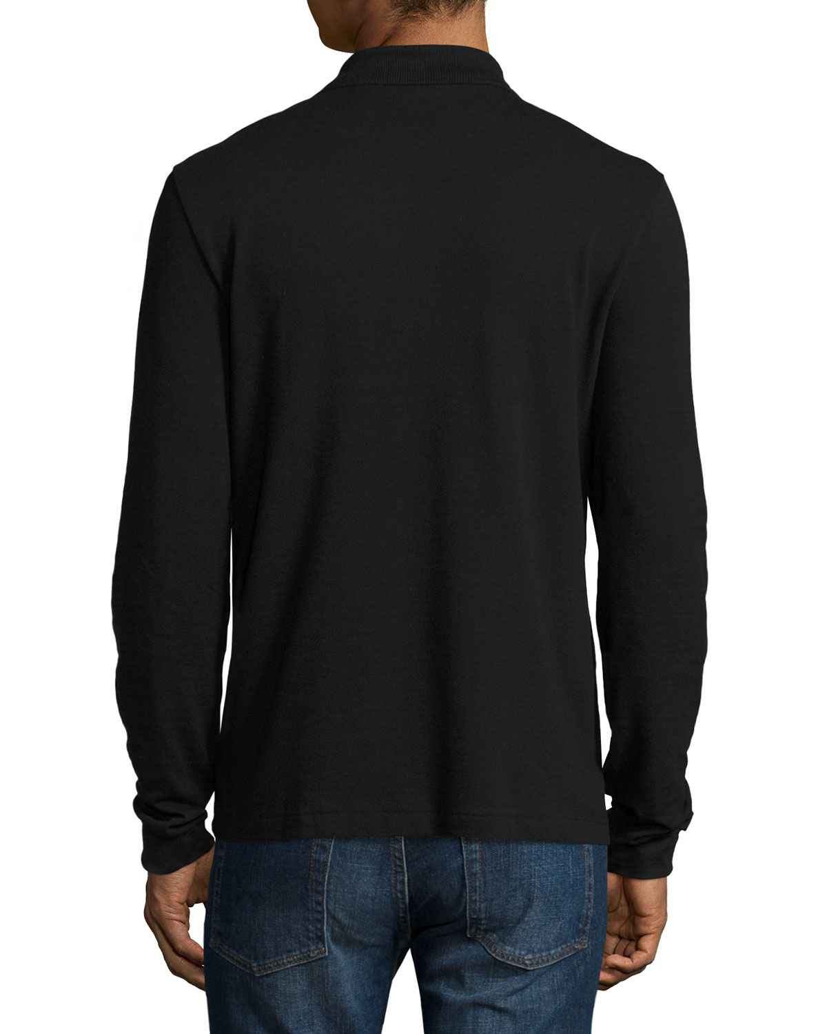 Classic Long-Sleeve Piqué Polo Shirt, Black