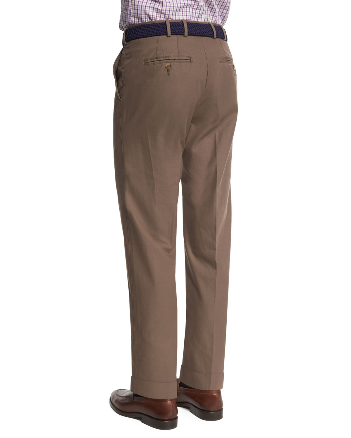 Lightweight Twill Flat-Front Pants, Brown