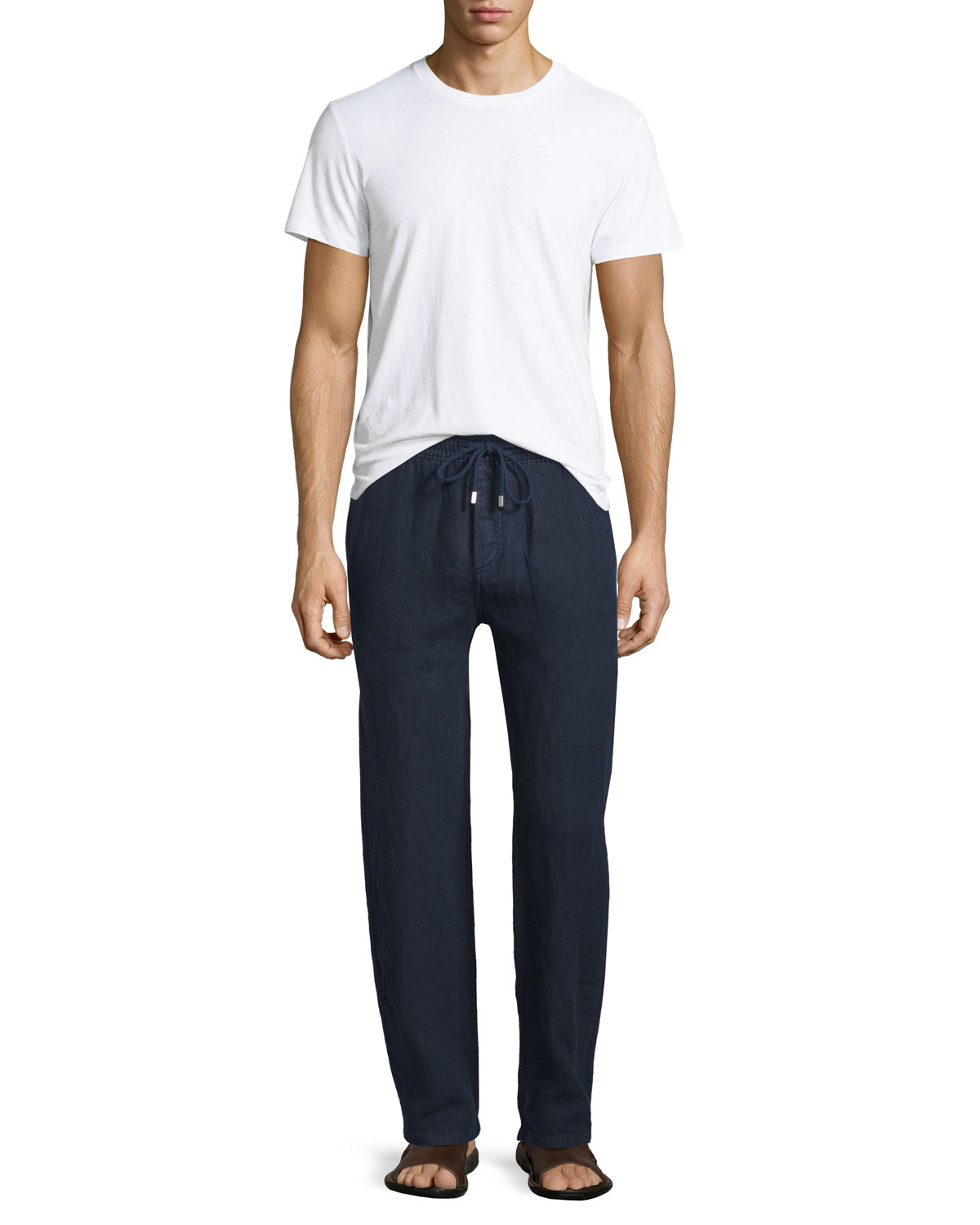 Drawstring Linen Pants, Navy