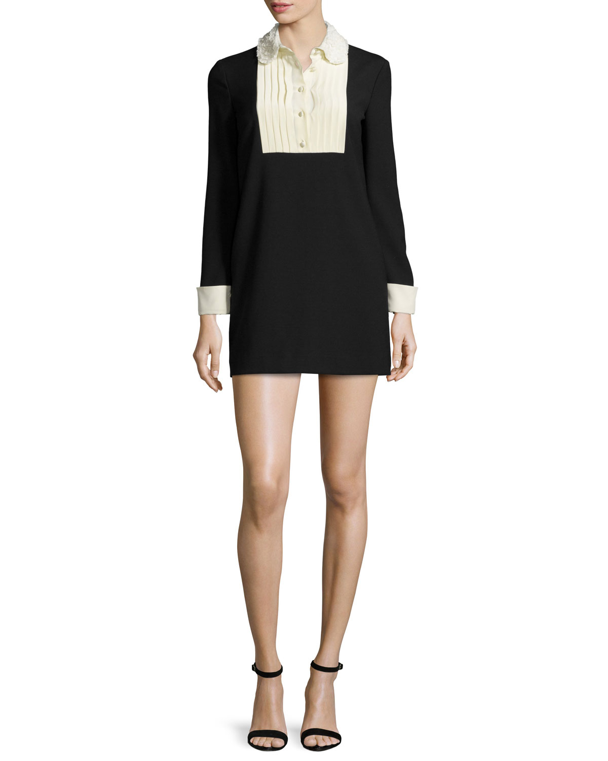 Long-Sleeve Two-Tone Mini Dress