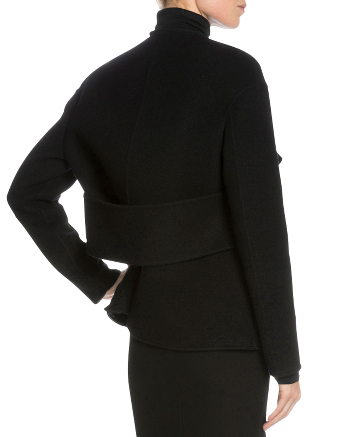 Leather-Trim Cashmere Wrap Jacket, Black