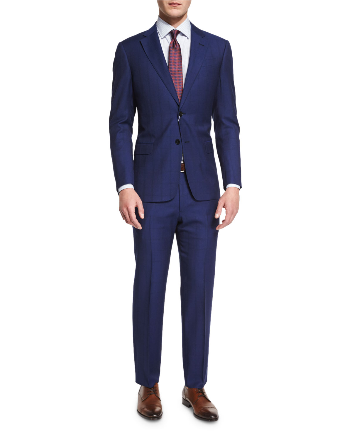 G-Line Textured Windowpane Wool Suit, Navy