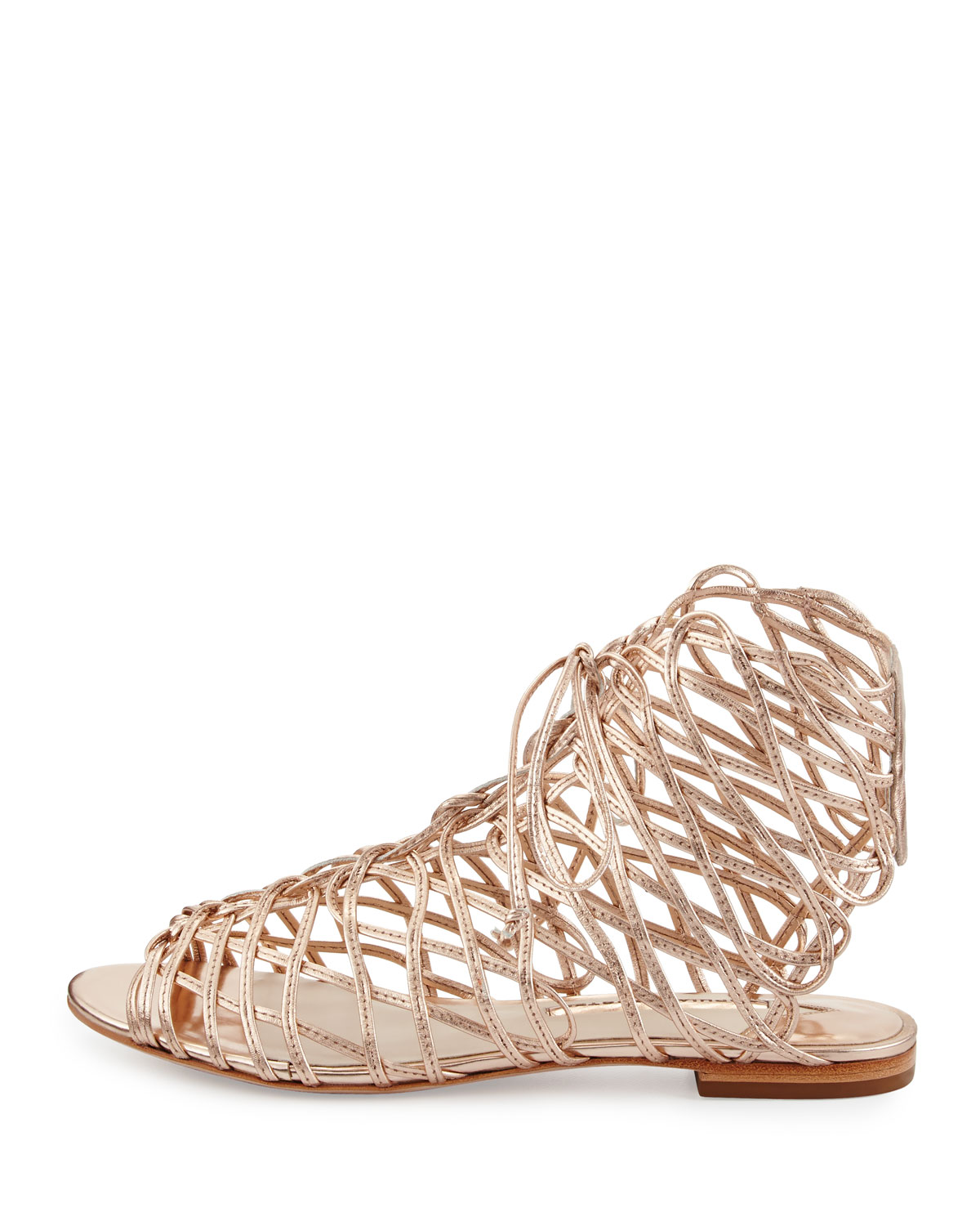 Dephine Lace-Up Flat Gladiator Sandal, Gold