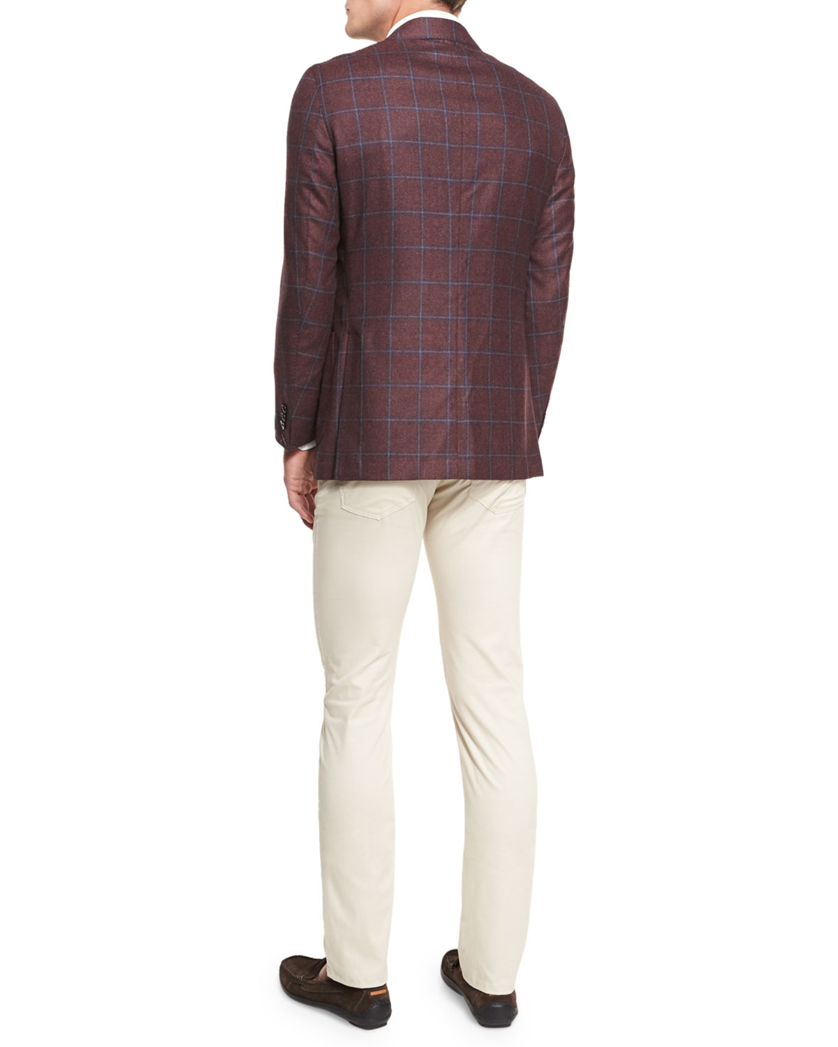 Hawthorne Windowpane Two-Button Sport Coat, Dark Fuchsia Blossom