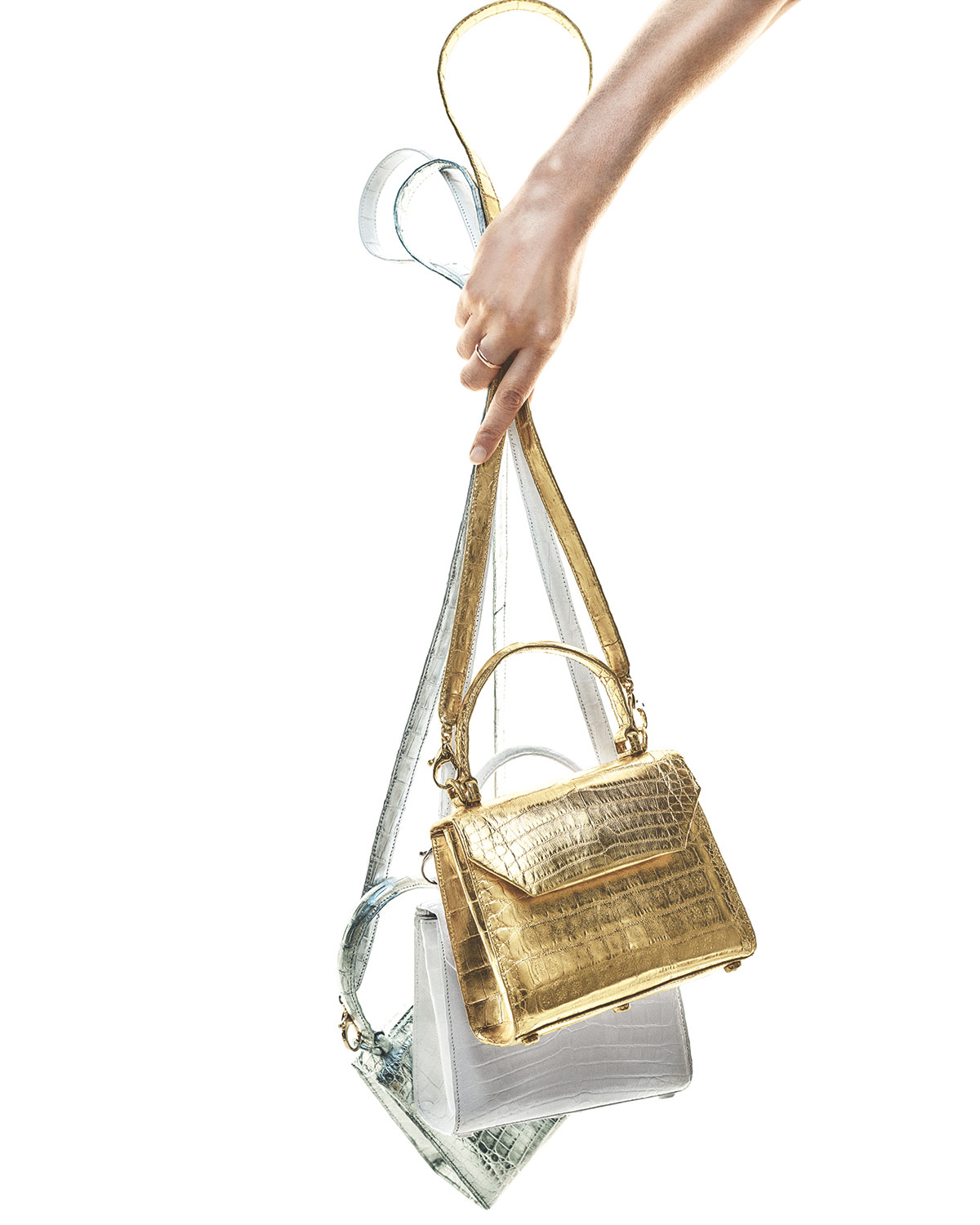 Crocodile Small Flap Top-Handle Crossbody Bag