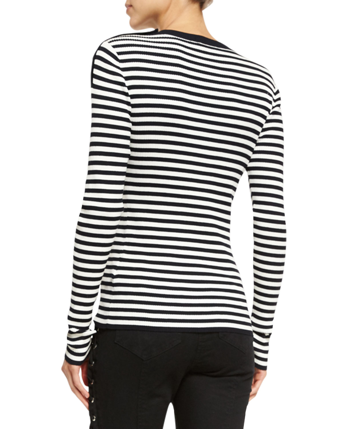 Keenan Ribbed Striped Sweater, Midnight/White