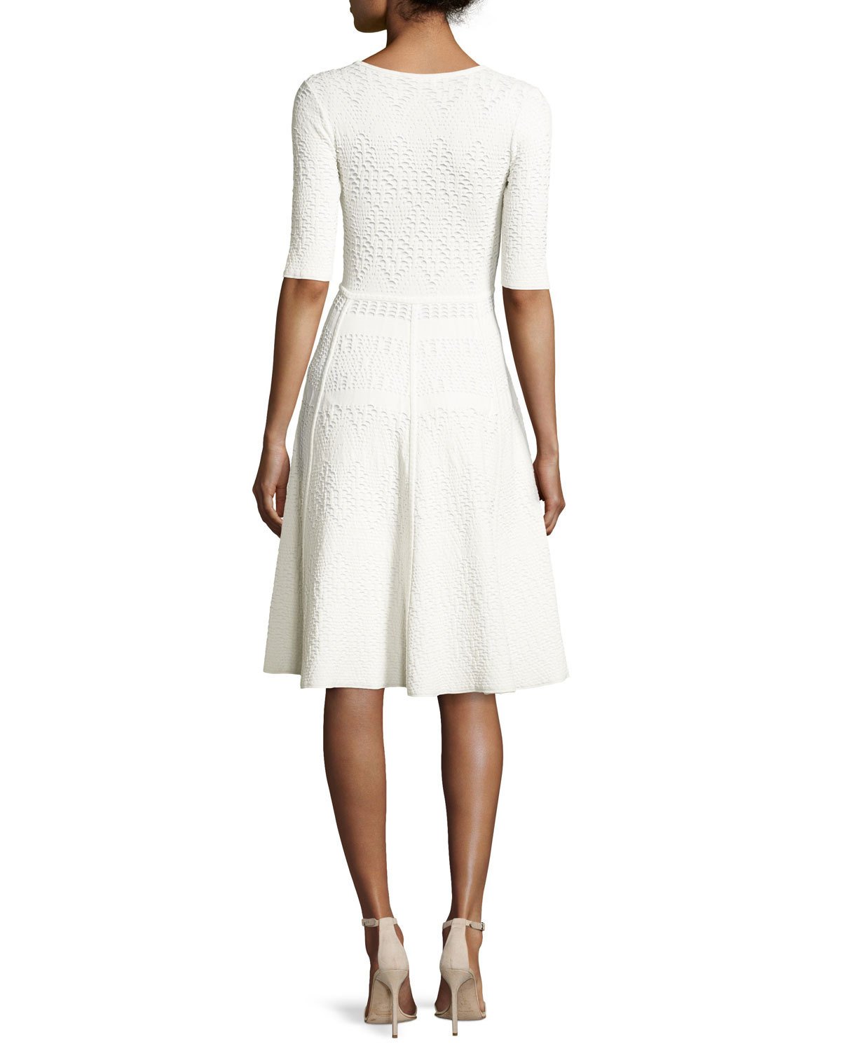 Grayson Eyelet Ponte Fit-and-Flare Dress, White