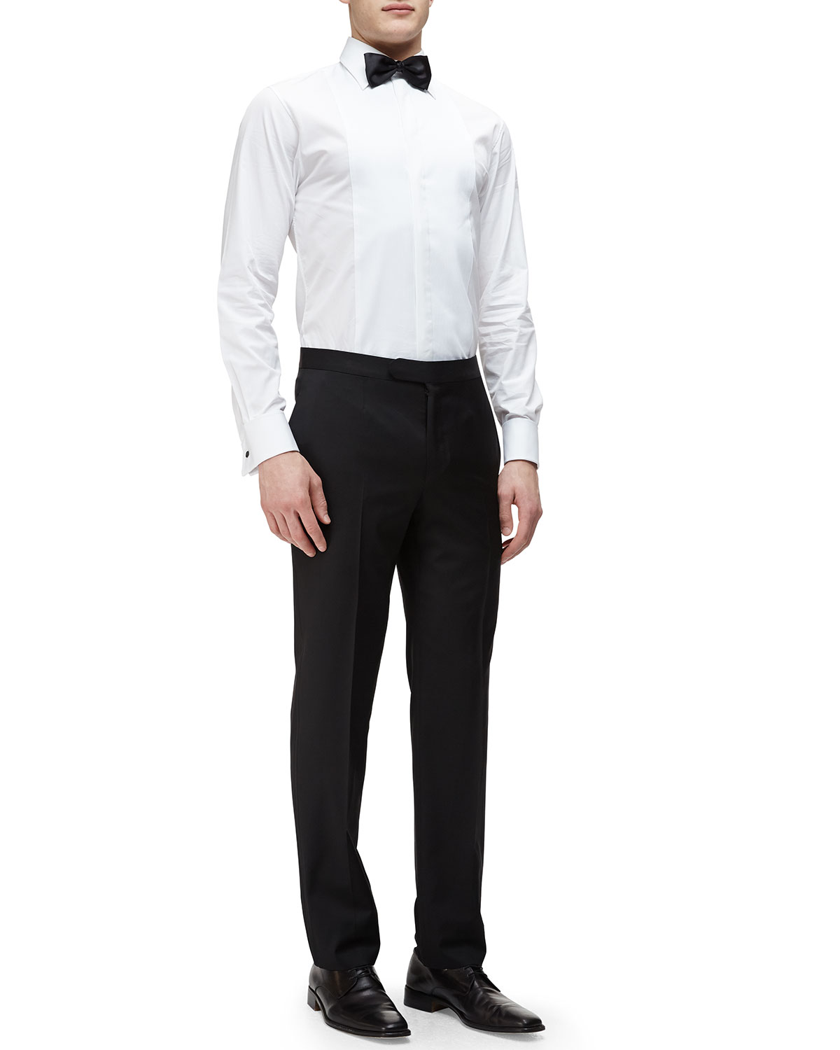 Satin-Taped Formal Wool Trousers, Black