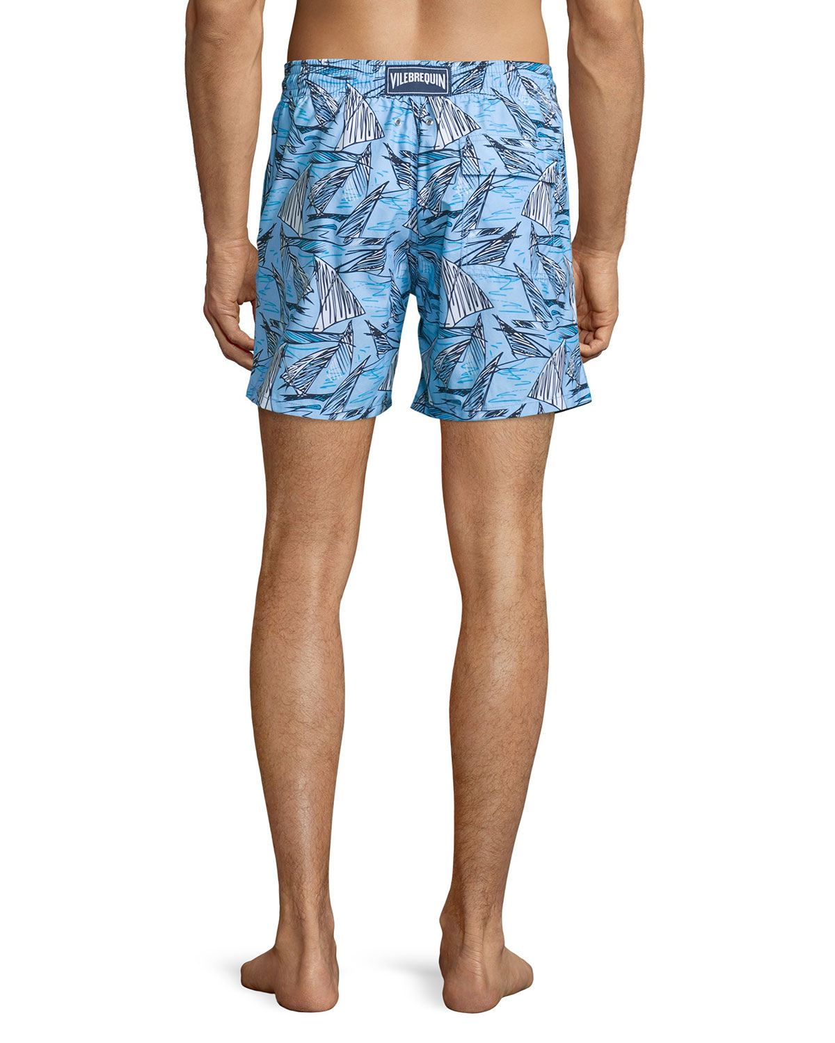 Moorea Sailboat-Print Swim Trunks, Blue