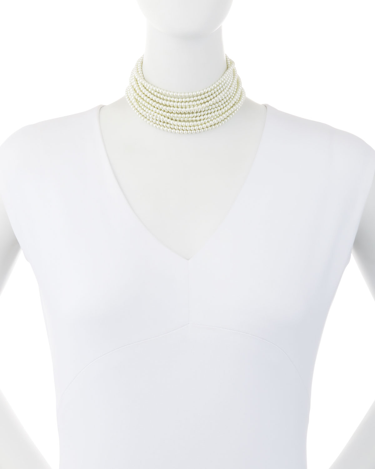 Twelve-Row Pearly Bead Choker Necklace