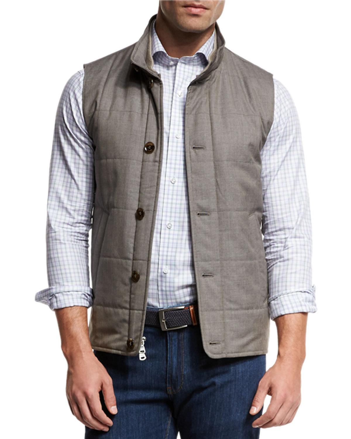 Caravan Quilted Wool Vest, Brown