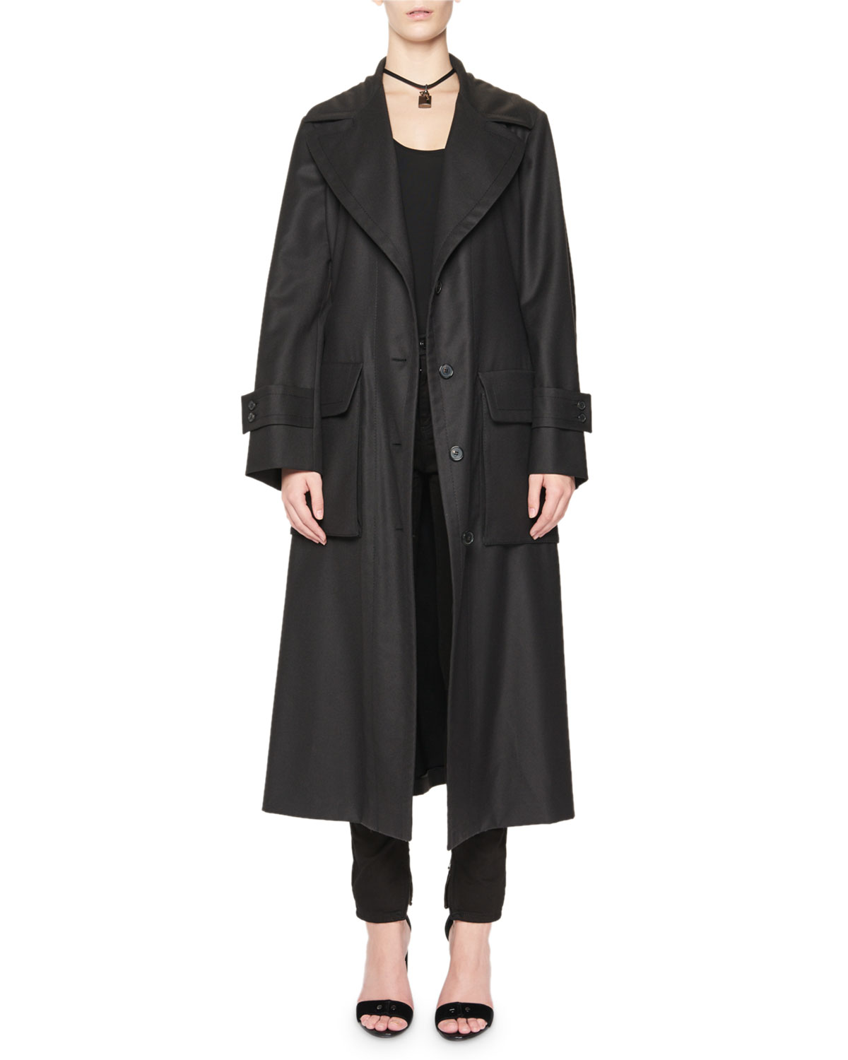 Cargo-Pocket Wrap Trenchcoat, Black