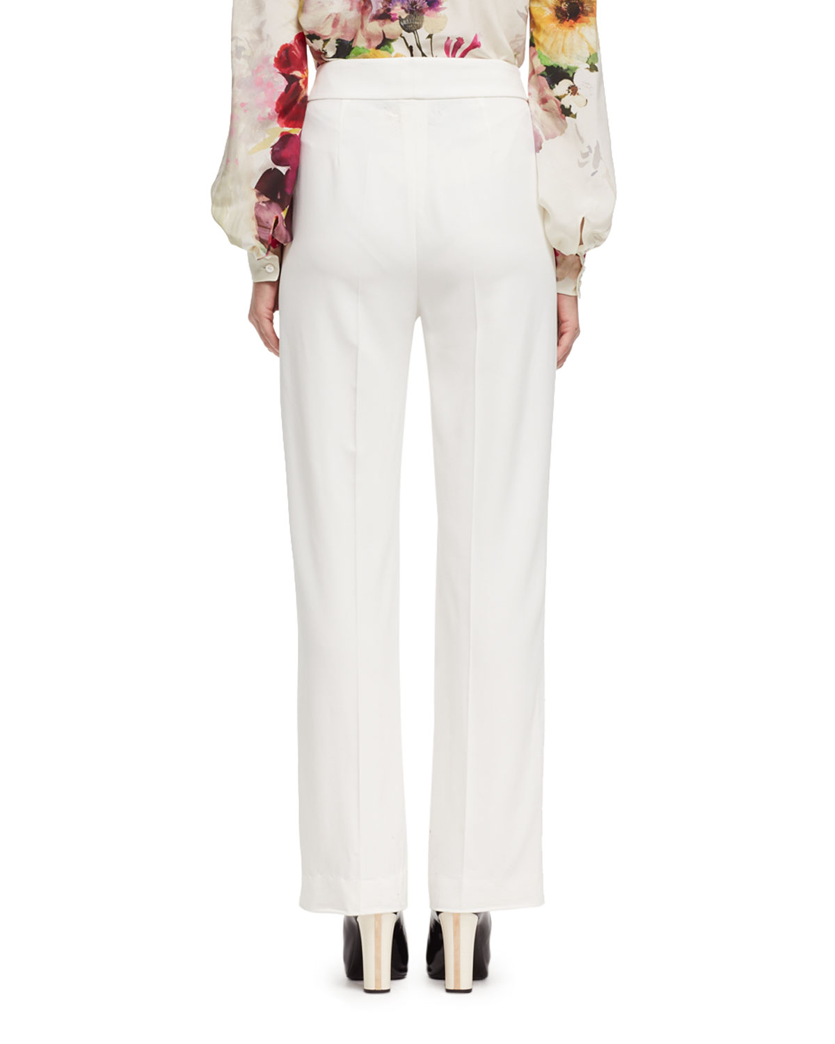 Stretch-Woven Wide-Leg Pants, Off White