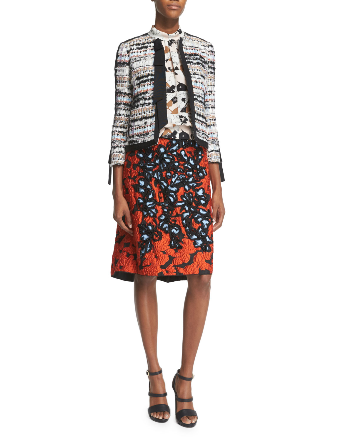 oscar de la renta sleeveless mixed-print silk blouse, soft petal