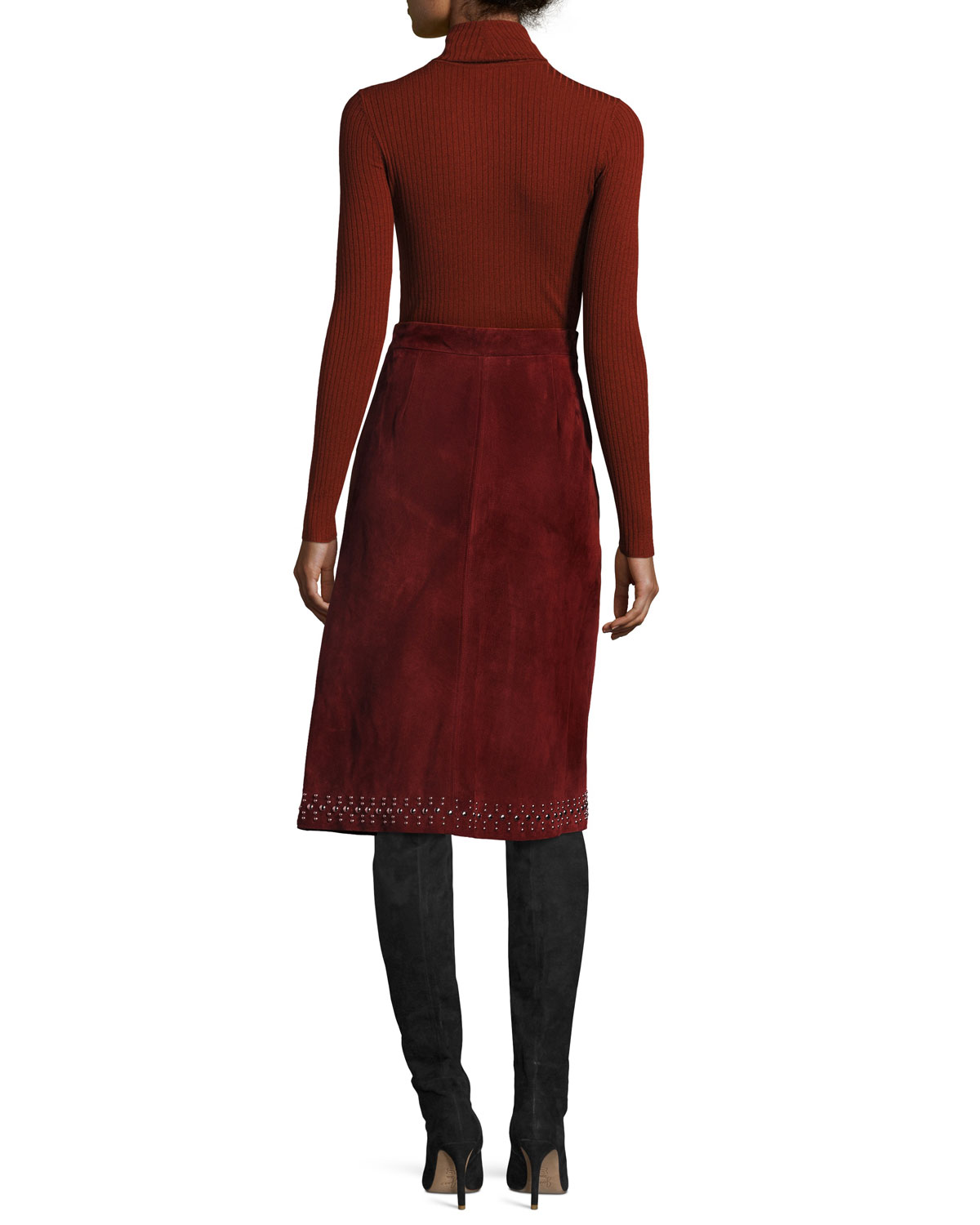 Aimee Studded Suede Skirt, Bordeaux