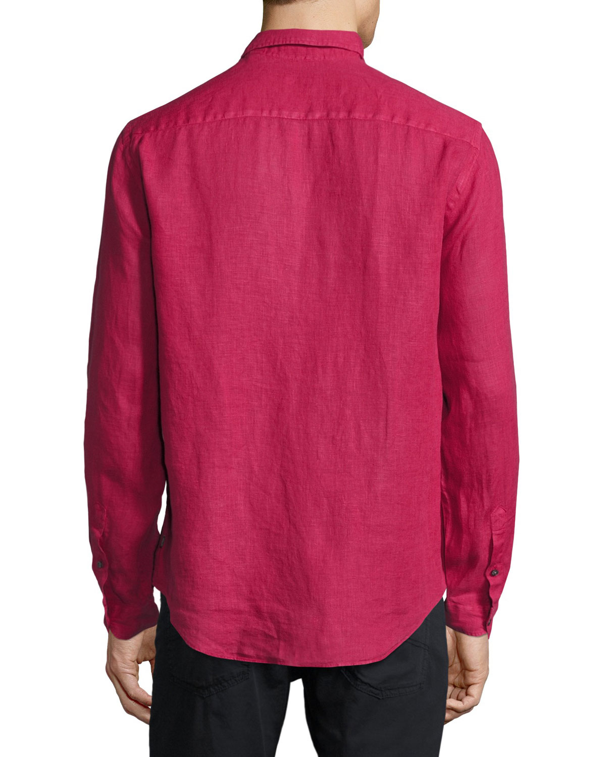 Long-Sleeve Linen Sport Shirt, Berry Red