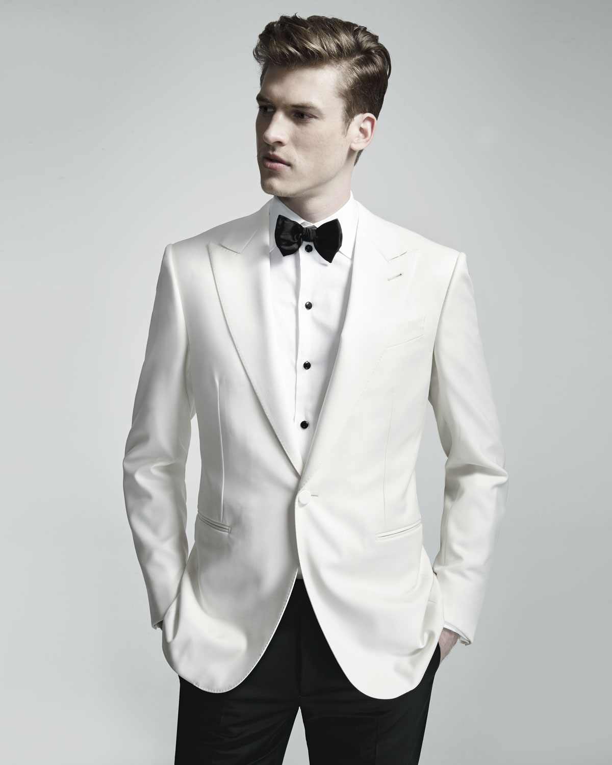 Satin-Lapel One-Button Dinner Jacket, White