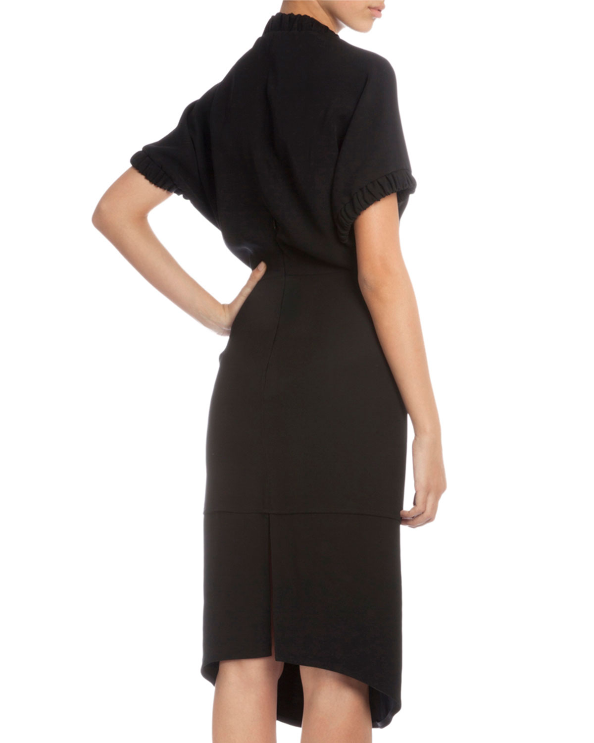 Short-Sleeve V-Neck Sheath Dress, Black