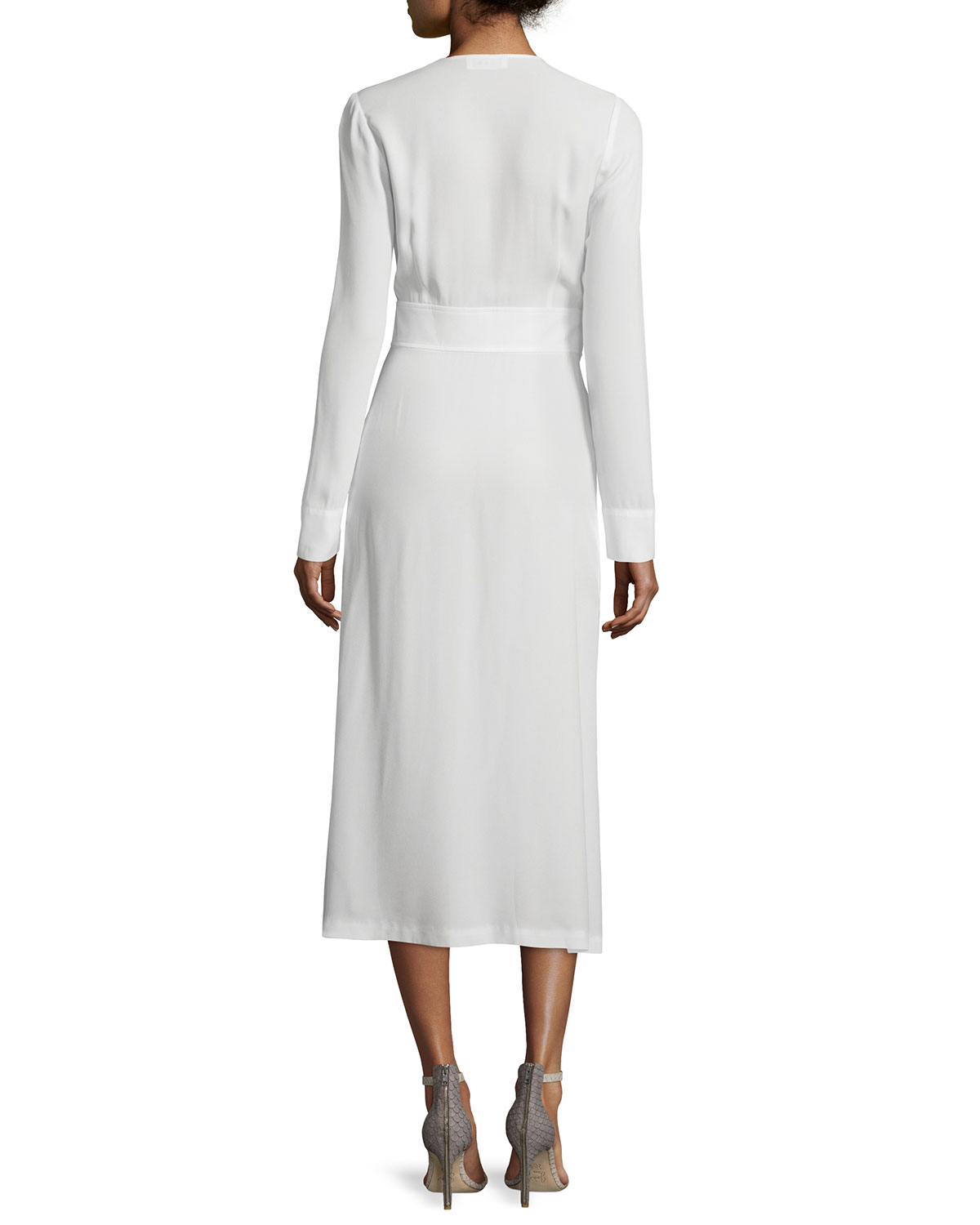 Ray Long-Sleeve Crepe Wrap Dress, White