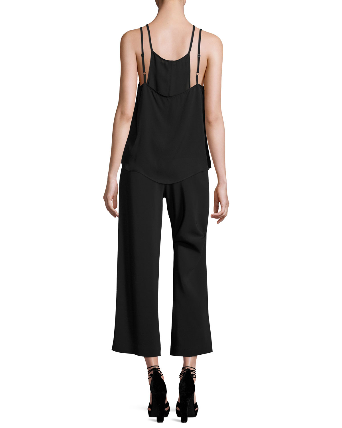 Veron Silk Double-Strap Camisole, Black