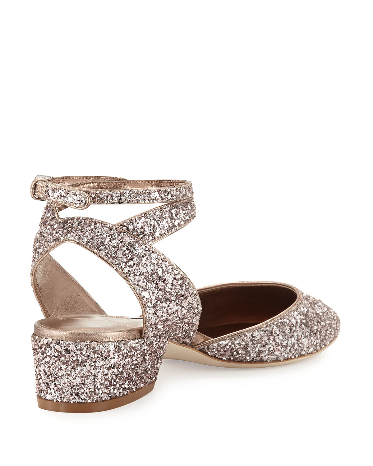 Vicky Glitter Ankle-Wrap Ballerina Flat, Tea Rose