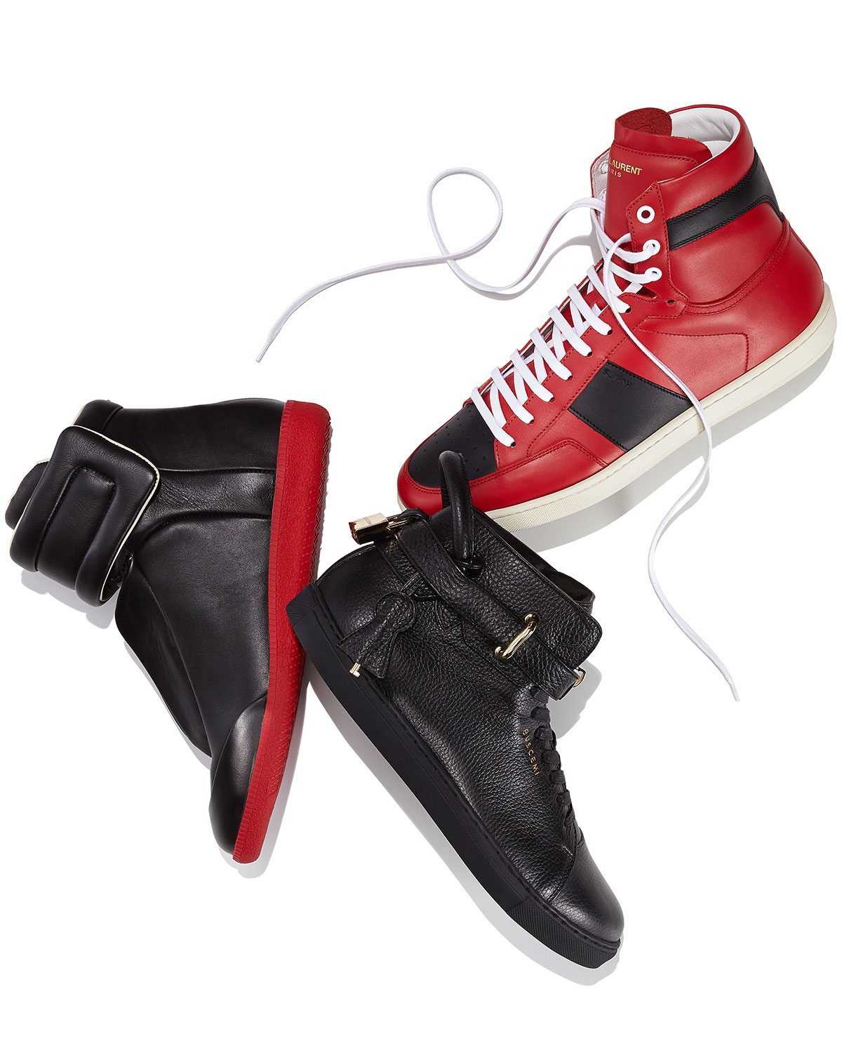 100mm High-Top Leather Sneaker with Padlock, Black