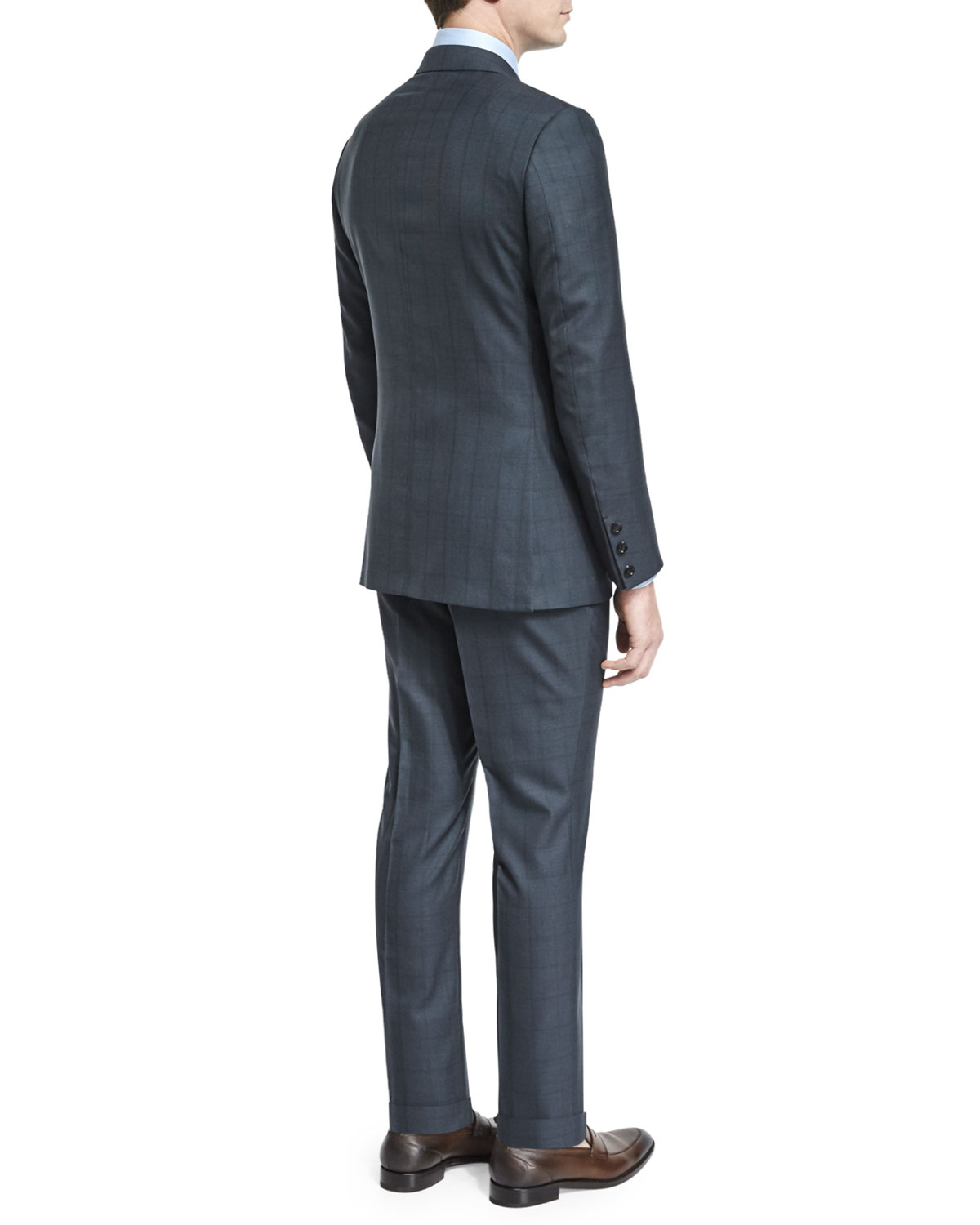 Windowpane Silk-Blend Two-Piece Suit, Charcoal