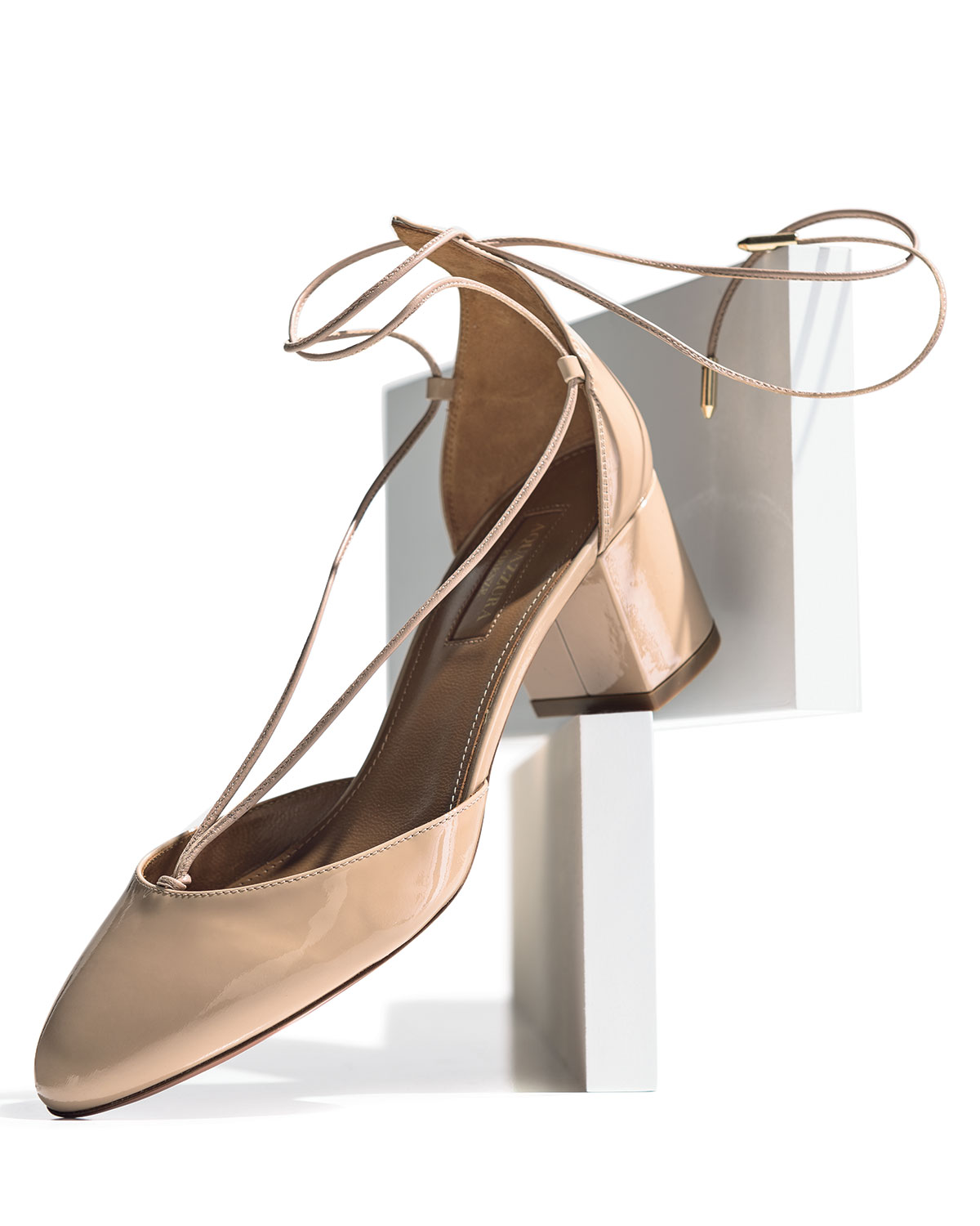 Alexa Patent Mid-Heel Pump, Nude