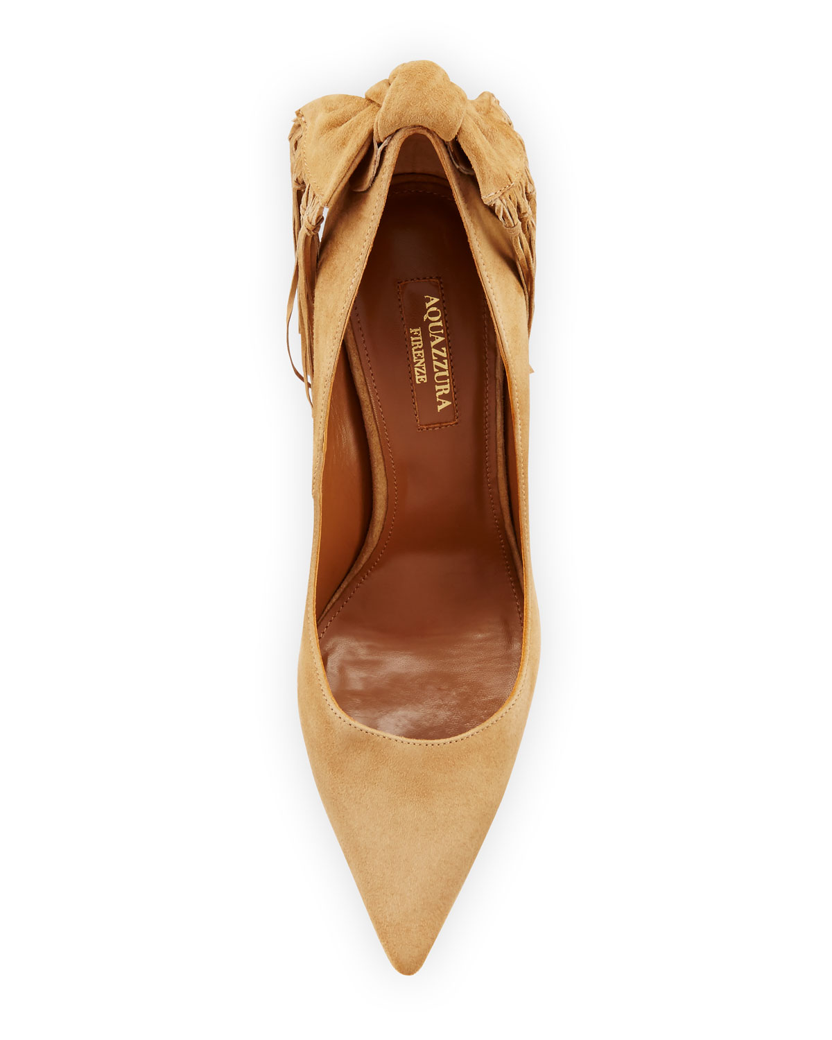 Fringe Tie Suede 105mm Pump, Cappuccino