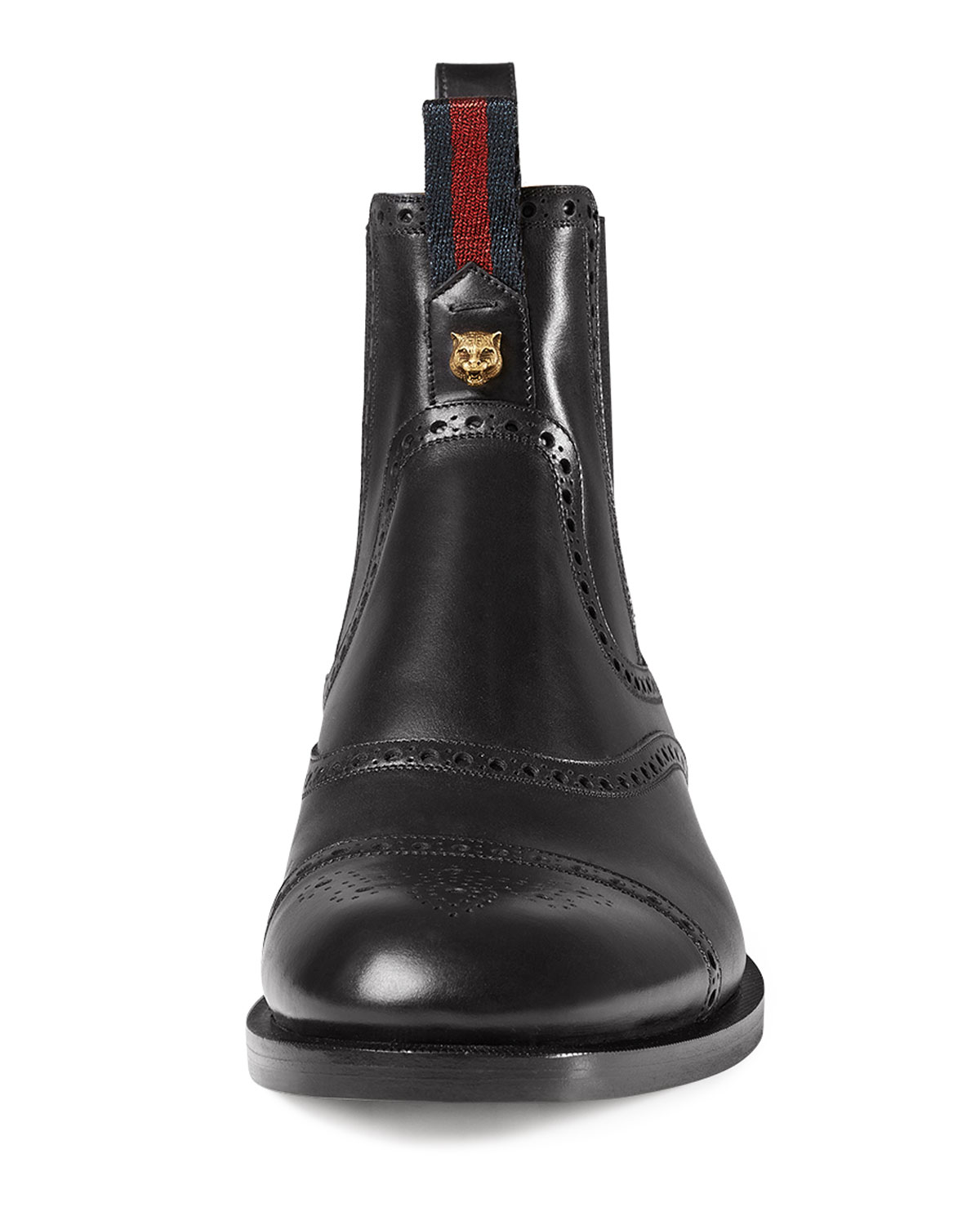 Leather Brogue Chelsea Boot, Black