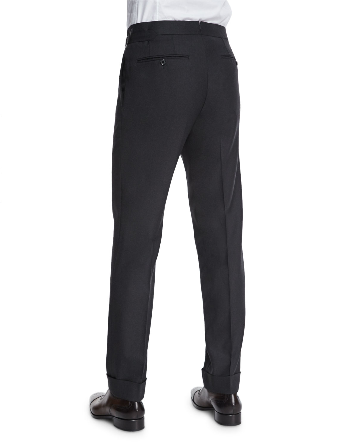 O'Connor Base Flat-Front Sharkskin Trousers, Charcoal