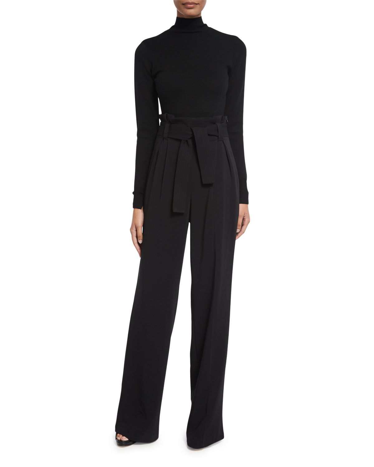 Jacob High-Rise Paperbag-Waist Pants, Black