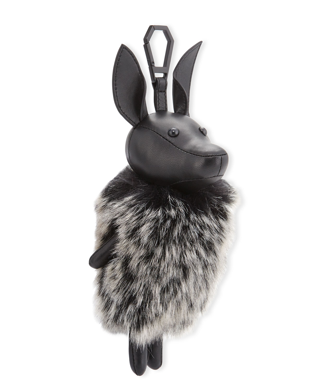 Norman Faux-Fur Dog Charm for Handbag, Black/Gray
