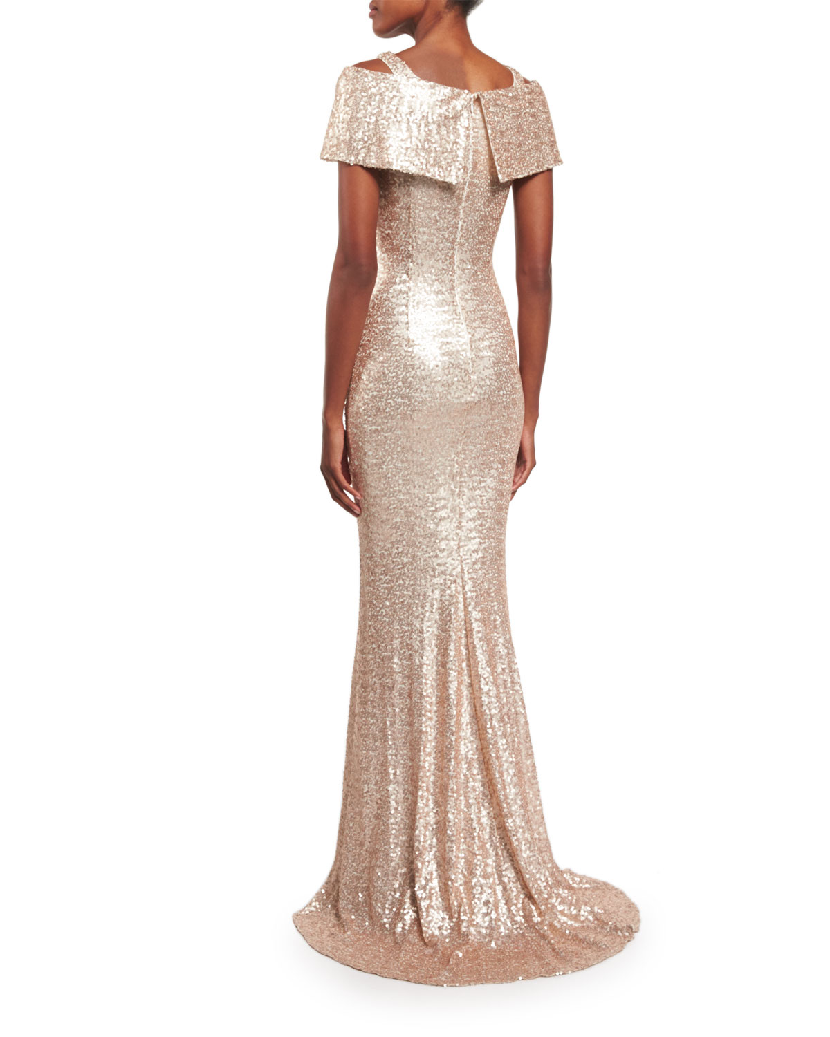 Off-The-Shoulder Sequined Gown, Blush/Ivory